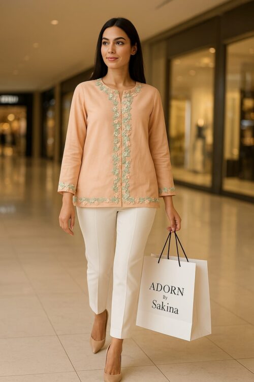 Peach Blossom Embroidered Kurta